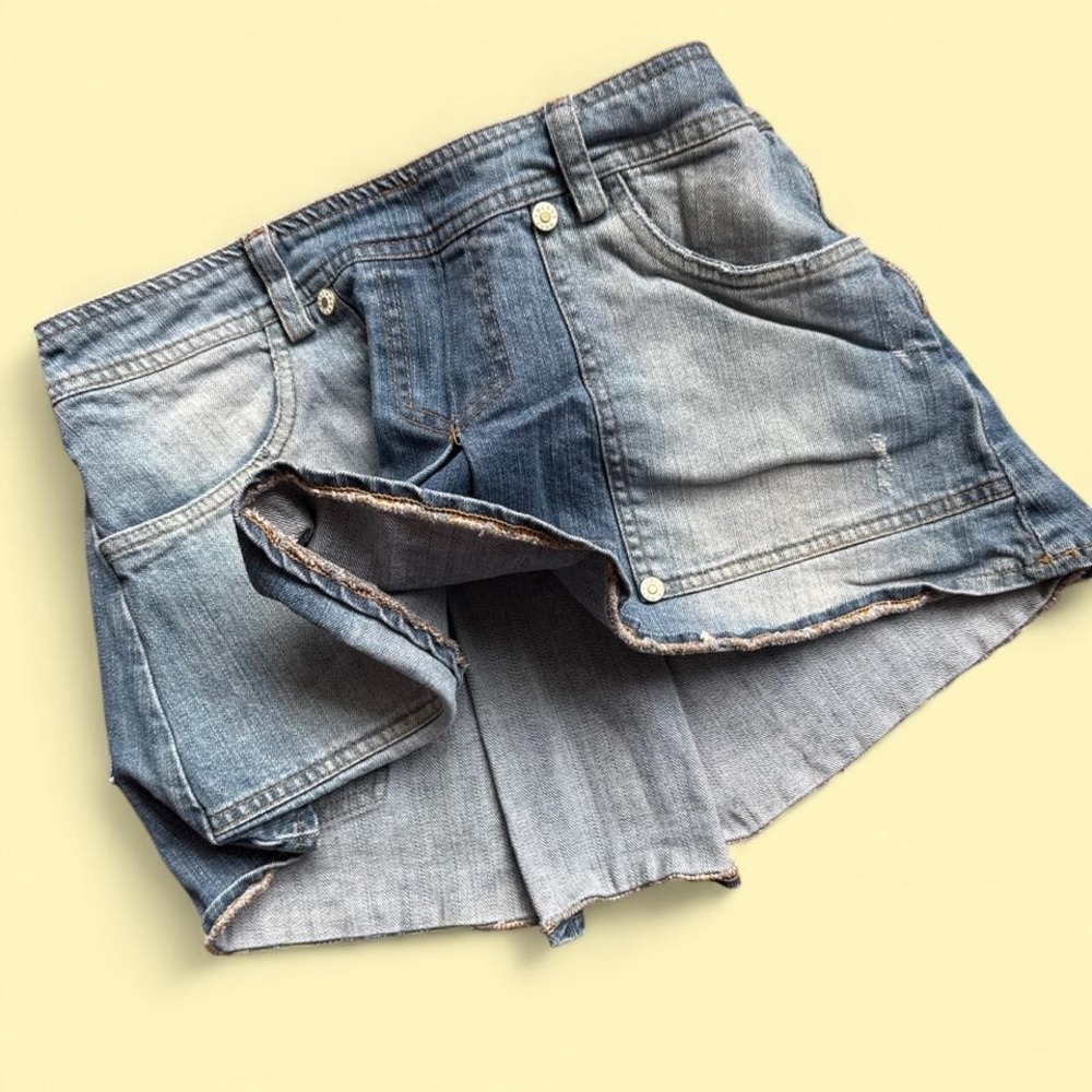Denim Rose y2k low rise micro jean shorts gold "R" embroidered pockets faded was - Picture 5 of 6